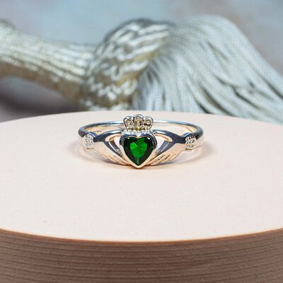 Hallmarked Sterling Silver Claddagh Ring With Cubic Zirconia Stone Presented In Box